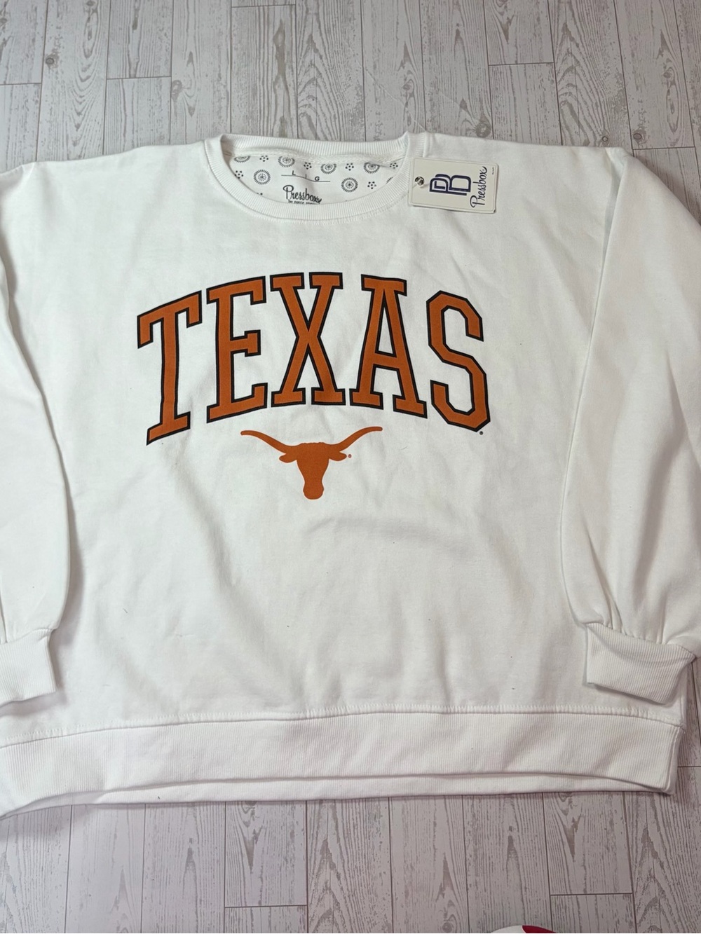 Pressbox White Tee with Navy Logo Tag